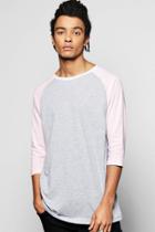 Boohoo Contrast Raglan T Shirt With 3/4 Sleeves Pink
