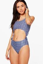 Boohoo Madrid Gingham Tie Side Swimsuit