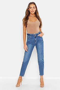 Boohoo Belted High Waisted Mom Jean