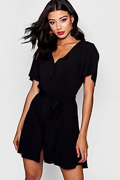 Boohoo Ariel Flutter Sleeve Woven Tea Dress