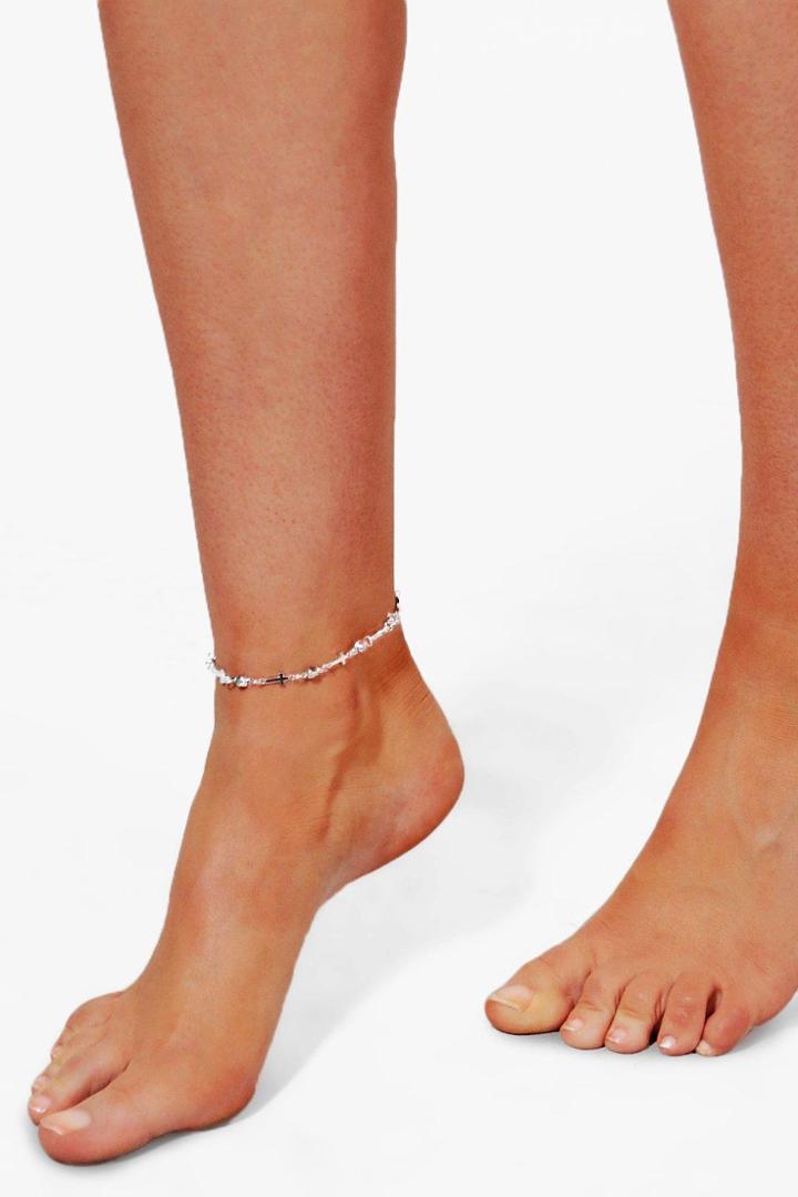 Boohoo Nina Cross & Diamante Anklet Silver
