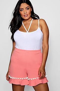 Boohoo Plus Pom Pom Trim Flippy Shorts
