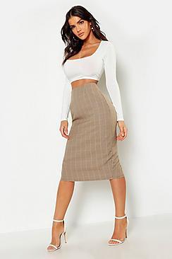 Boohoo Woven Check Midi Skirt