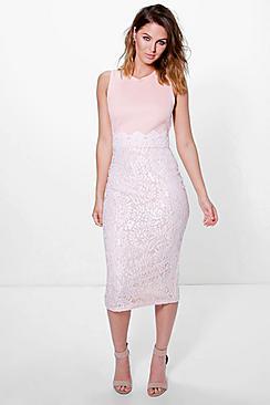 Boohoo Boutique Leni Lace Panel Midi Bodycon Dress