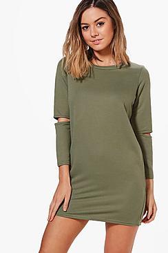 Boohoo Petite Nadia Slash Sleeve Sweat Dress