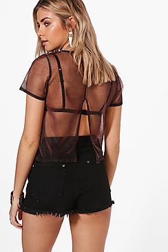 Boohoo Lizzie Split Back Metallic T-shirt