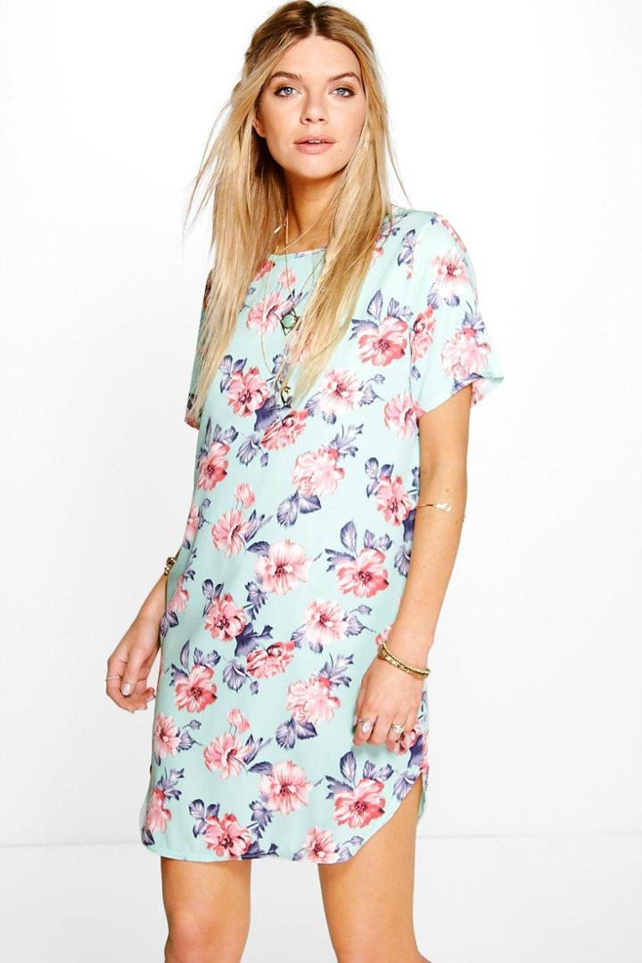 Boohoo Luanna Cap Sleeve Shift Dress Mint