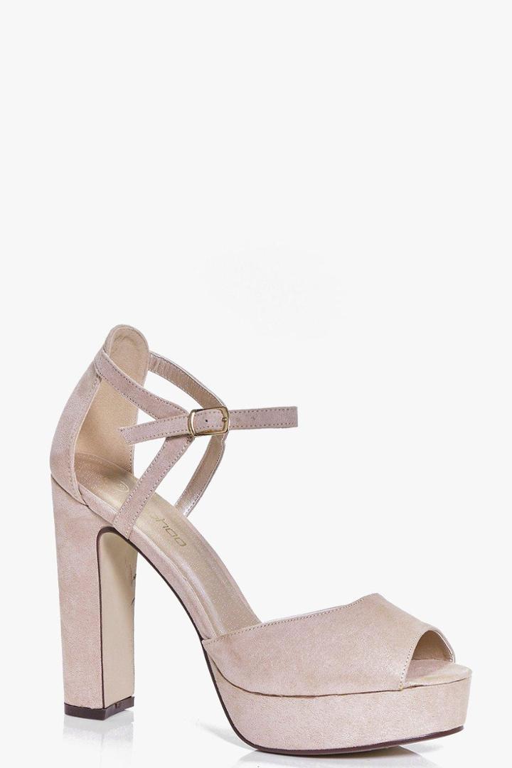 Boohoo Betsy Peeptoe Platform Cut Work High Heel Nude