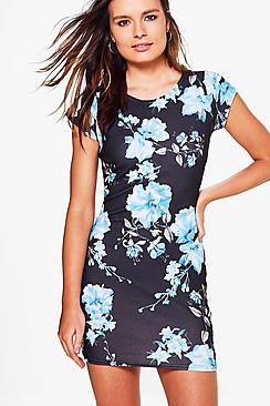 Boohoo Trixie Floral Cap Sleeve Bodycon Dress