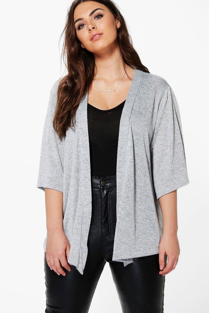Boohoo Plus Julia Shimmer Knitted Cardigan Silver