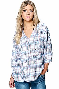 Boohoo Lexi Crinkle Check Smock Shirt