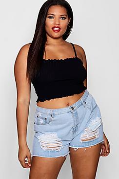 Boohoo Plus Alice Rib Ruffle Edge Cami Crop Top