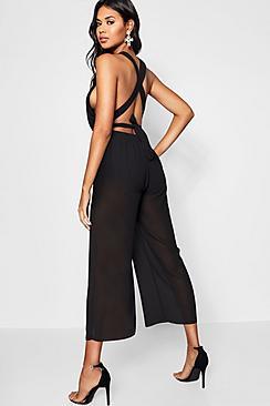 Boohoo Cross Back Wide Leg Jumpsuit