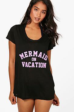 Boohoo Julia Mermaid On Vacation Beach Tee