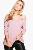 Boohoo Plus Holly Off The Shoulder Knitted Rib Top Rose