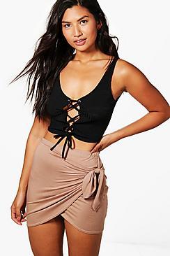 Boohoo Wrap Front Tie Waist Jersey Mini Skirt