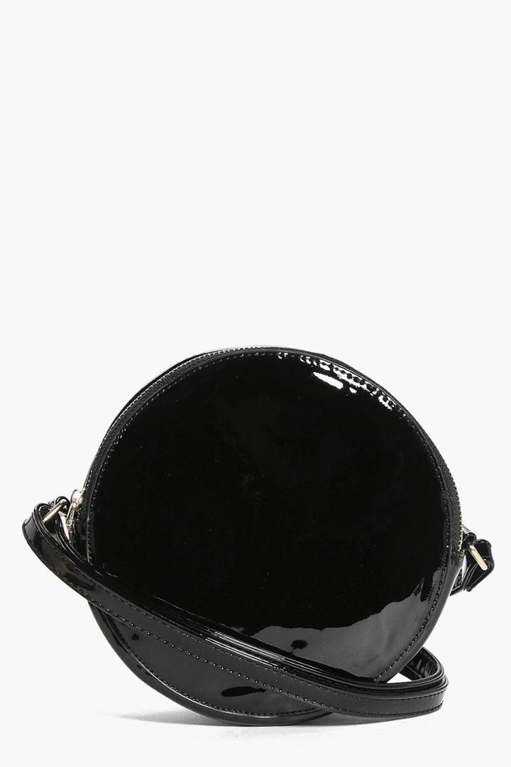 Boohoo Anna Patent Structured Round Cross Body Bag Black