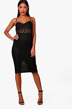 Boohoo Structured Lace Midi Dress