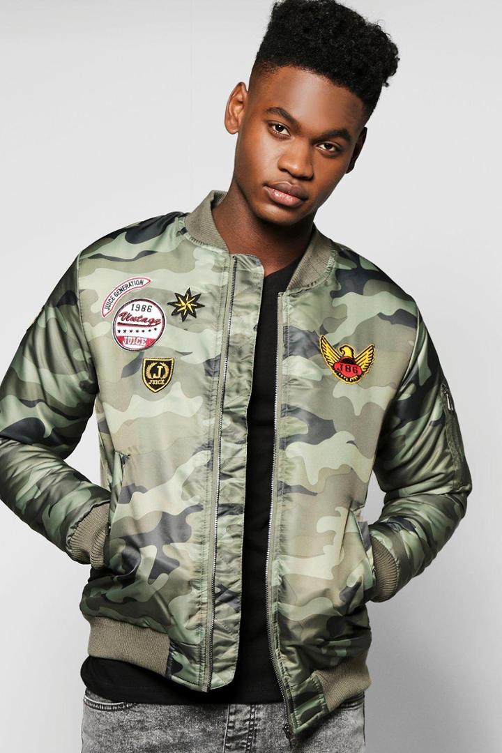 Boohoo Camo Badged Ma1 Bomber Khaki