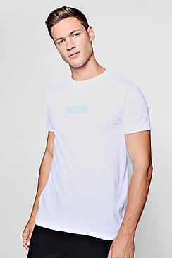 Boohoo Man Blue Box Logo Print T-shirt