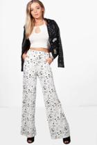 Boohoo Liberty Monochrome Star Print Wide Leg Trousers Ivory
