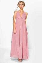 Boohoo Leah Knot Plunge Neck Chiffon Maxi Dress