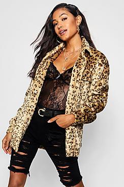 Boohoo Leopard Faux Fur Trucker Jacket