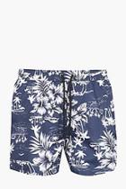 Boohoo Navy Hawaiian Print Swim Shorts