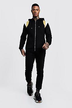 Boohoo Half Zip Hooded Tracksuit With Side Panels