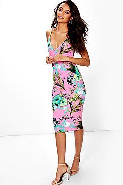 Boohoo Tall Mali Bright Print Midi Dress