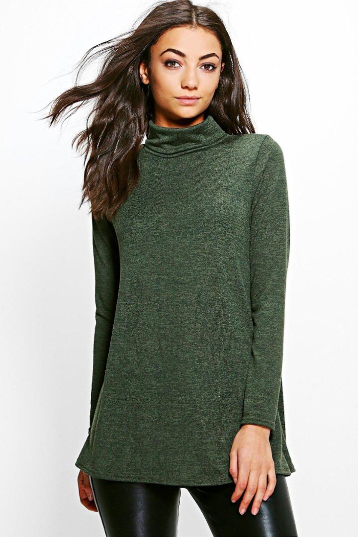 Boohoo Tall Lucie Roll Neck Jumper Khaki