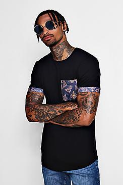 Boohoo Muscle Fit Baroque Pocket T-shirt With Curve Hem