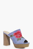 Boohoo Jess Denim Floral Embroidered Mules