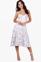 Boohoo Thea Foral Tie Back Midi Skate Dress Multi
