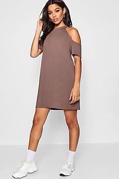 Boohoo Oversized Cut Out Shoulder T-shirt Dress