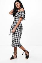 Boohoo Marcie Off Shoulder Gingham Midi Dress