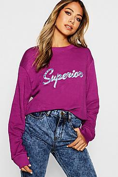 Boohoo Embroidered Slogan Sweat