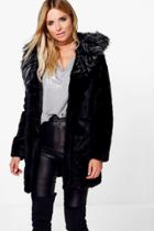 Boohoo Boutique Sofia Contrast Hood Faux Fur Coat Black