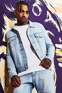 Boohoo Dele Skinny Fit Denim Jacket With Yellow Piping