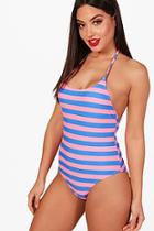 Boohoo Budapest Stripe Lace Back Swimsuit