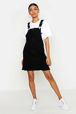 Boohoo O Ring Zip Washed Black Denim Pinafore Dress