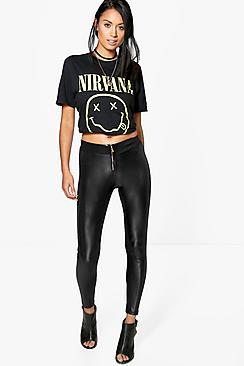 Boohoo Valentina Leather Look Zip Detail Leggings