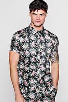 Boohoo Rose Print Short Sleeve Satin Shirt Co-ord