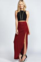 Boohoo Tamsin Ruched Side Jersey Maxi Skirt Berry