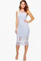 Boohoo Chiara Mesh Caged Detail Midi Dress Slate