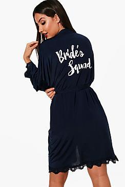 Boohoo Diana Brides Squad Lace Detail Bridal Robe