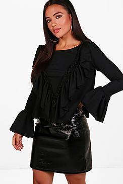 Boohoo Petite Crepe Ruffle Blouse