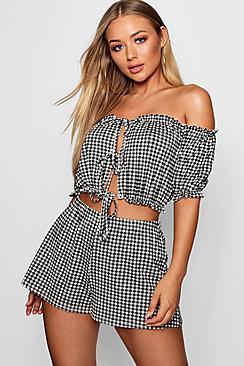 Boohoo Georgia Gingham Tie Detail Crop & Short Co-ord