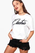 Boohoo Evie Electric Slogan T-shirt White