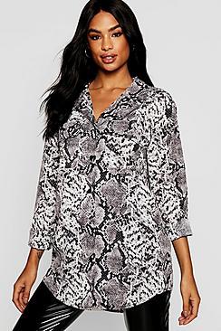 Boohoo Tall Snake Print Oversized Shirt